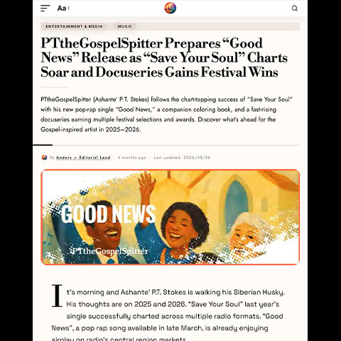 Link to The Devine Magazine article on PTtheGospelSpitter on Good News