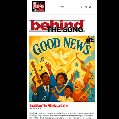 Link to What's In Store Music article on PTtheGospelSpitter on Good News